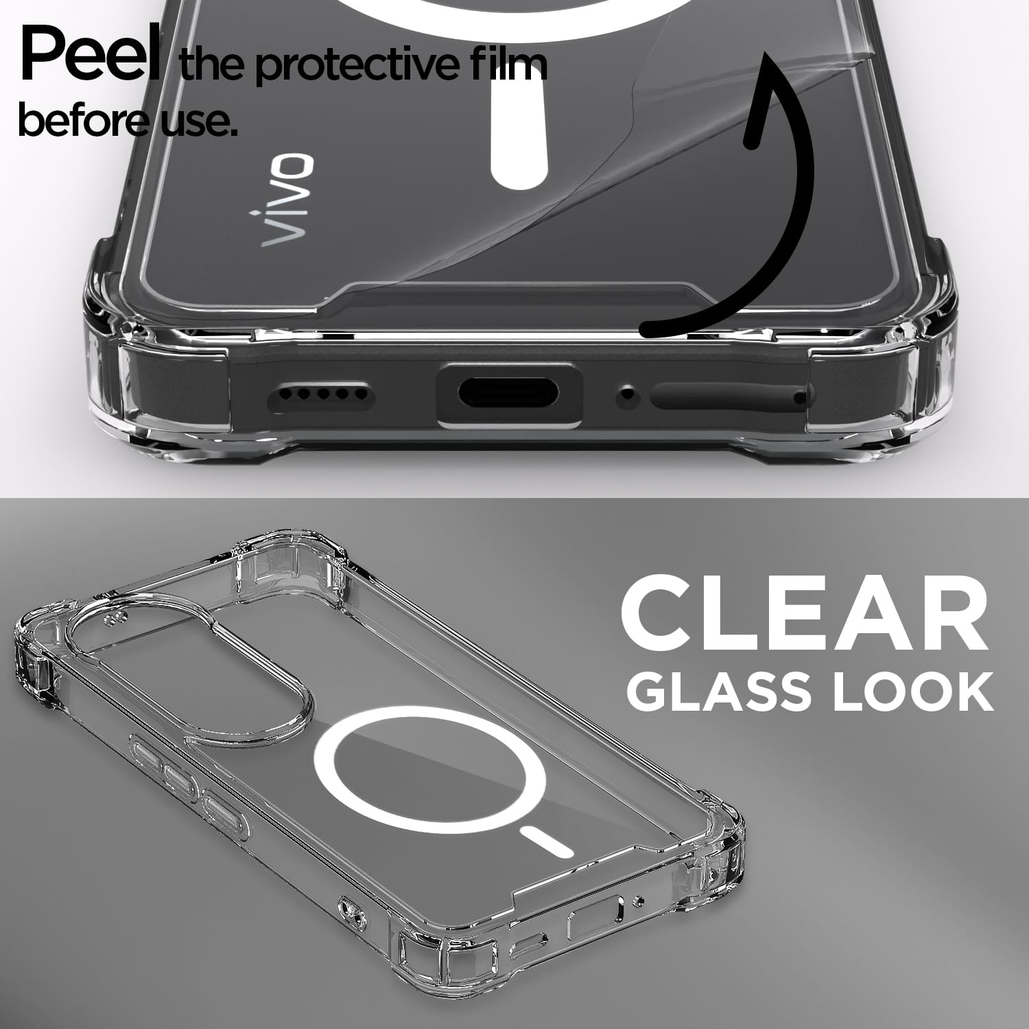 Pikkme Vivo T4 Ultra 5G Mag-Safe Shockproof PC + TPU Back Cover (Transparent)