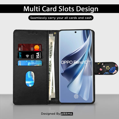 Pikkme Oppo Reno 10 5G black flower flip cover – photo 3