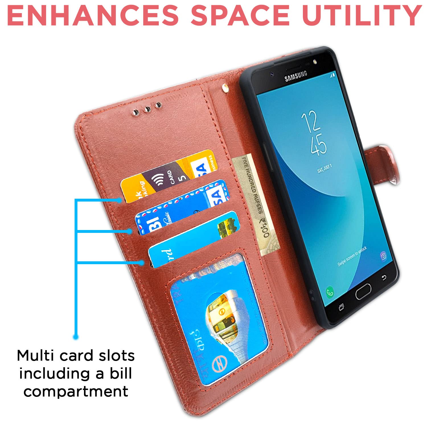 Pikkme Samsung Galaxy J7 Max Vintage Flip Cover (Brown)
