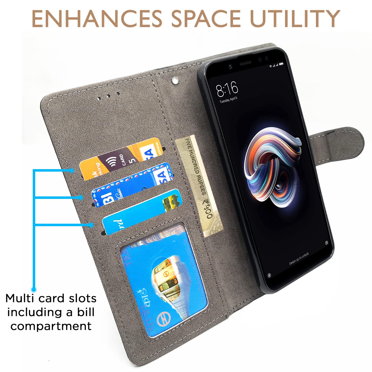 Black Wallet flip cover for Redmi Note 5 Pro – Pikkme – photo 2