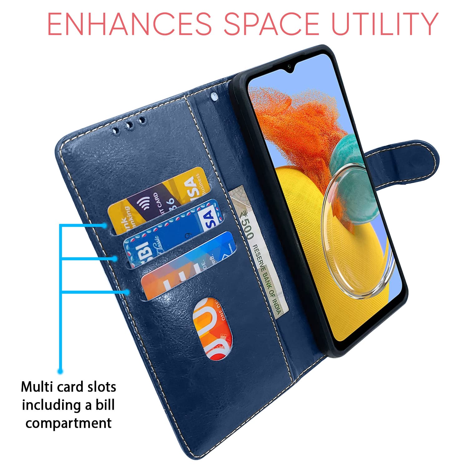 Blue & brown Magnetic flip cover for Samsung M14 5G – Pikkme – photo 3