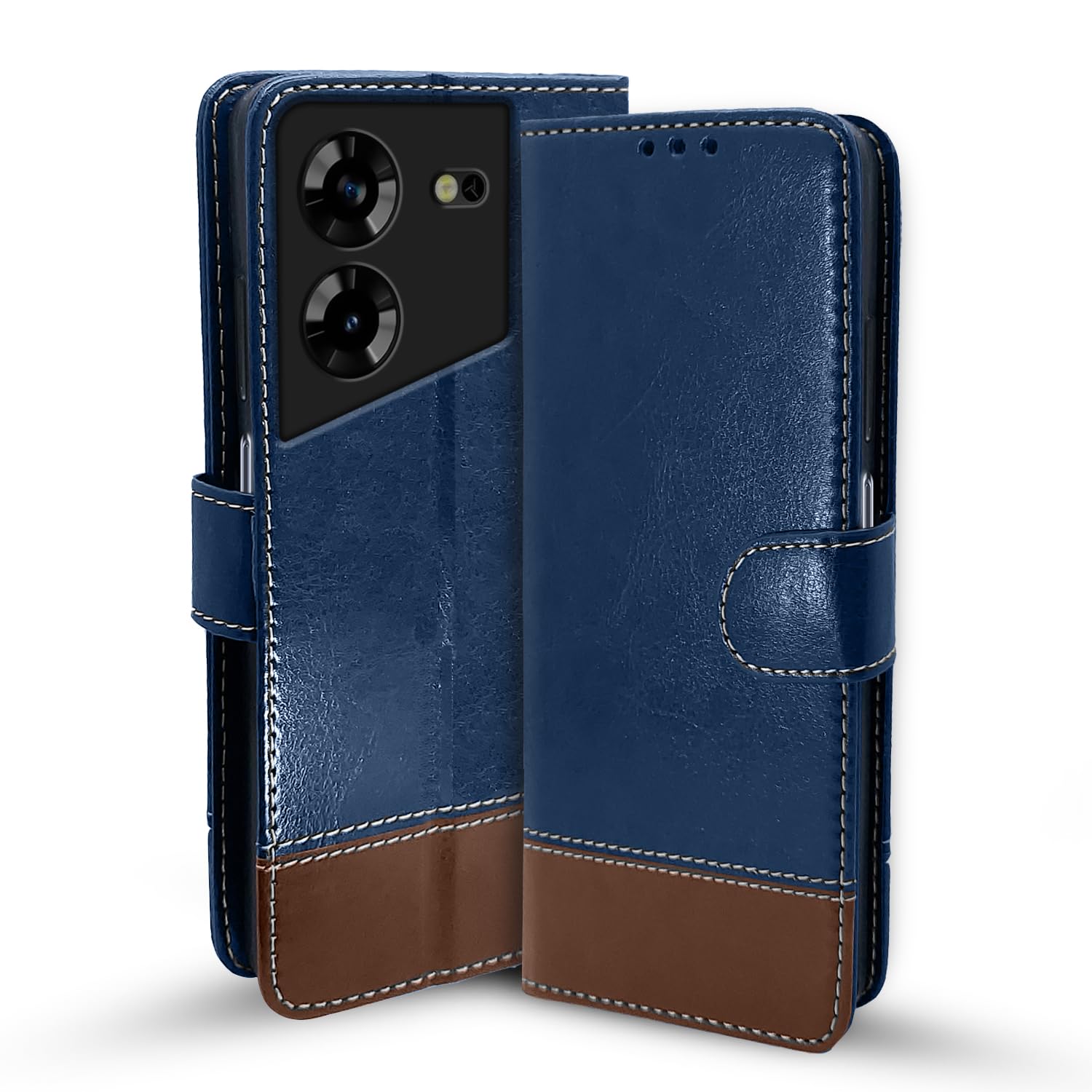 Pikkme blue & brown Magnetic mobile flip cover for Tecno Pova 5/Pova 5 Pro 5G