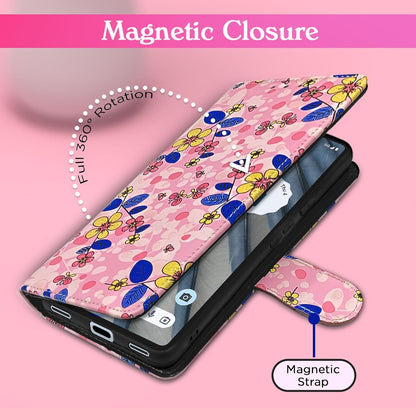 Pikkme Google Pixel 7A Flower Flip Cover (Pink)