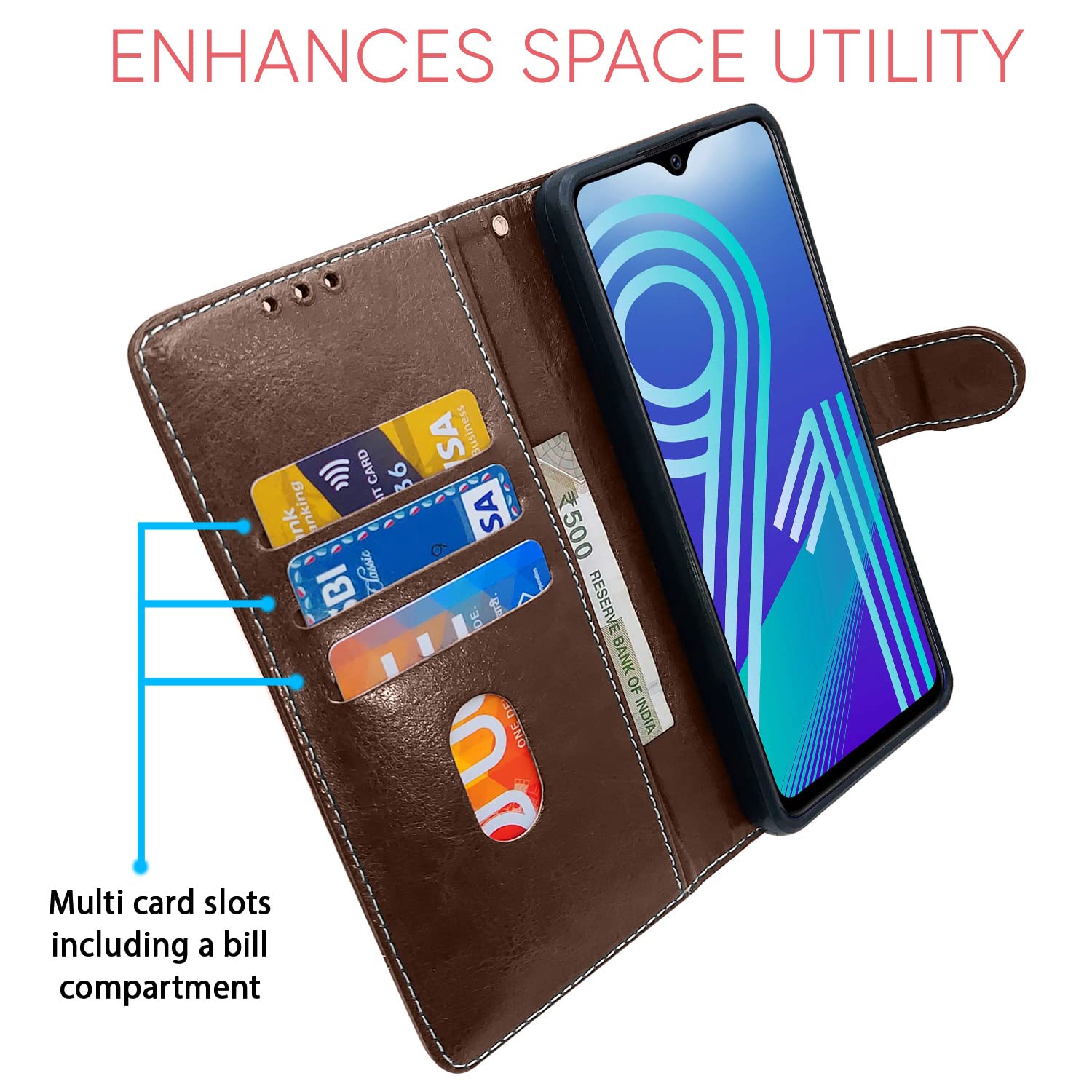 Pikkme Vivo Y91/Y93/Y95 brown & coffee mobile flip cover – photo 3
