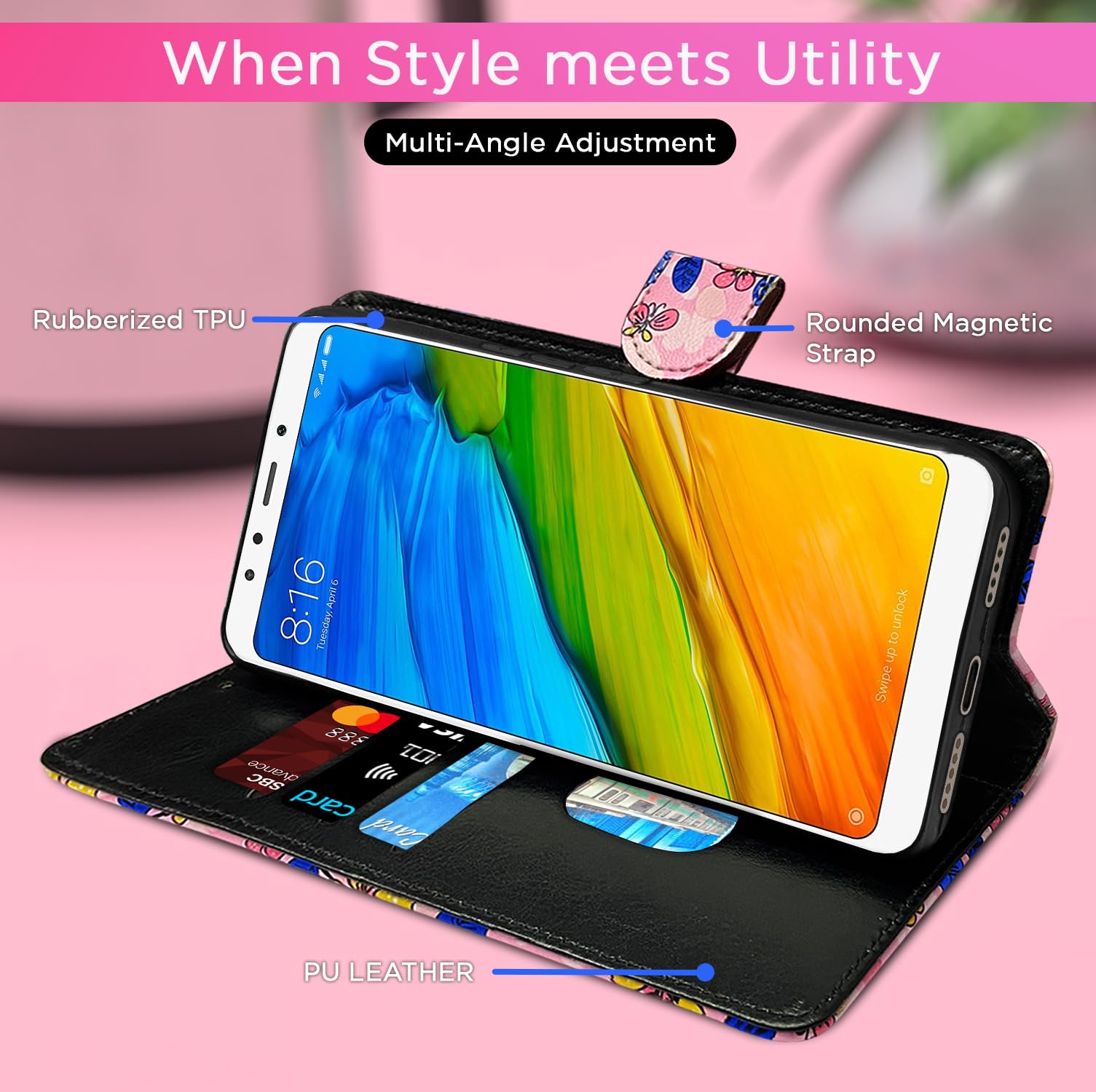 Pikkme Redmi Note 5 pink flower mobile flip cover – photo 5