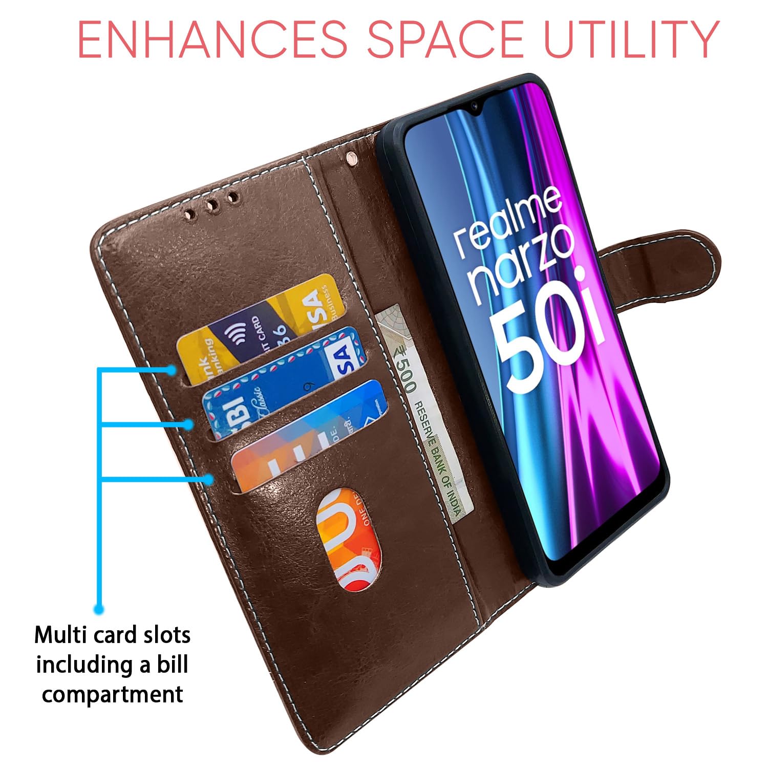 Pikkme brown & coffee mobile flip cover for Realme Narzo 50i – photo 3
