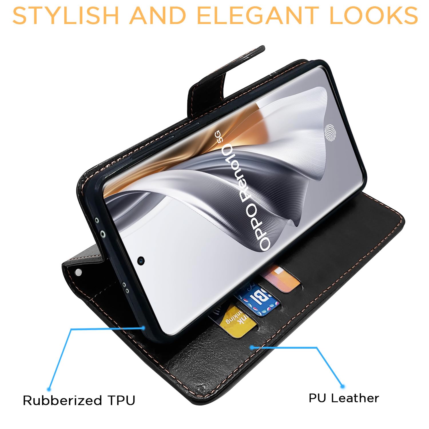 Oppo Reno 10 5G Magnetic flip cover in black & brown by Pikkme – photo 5