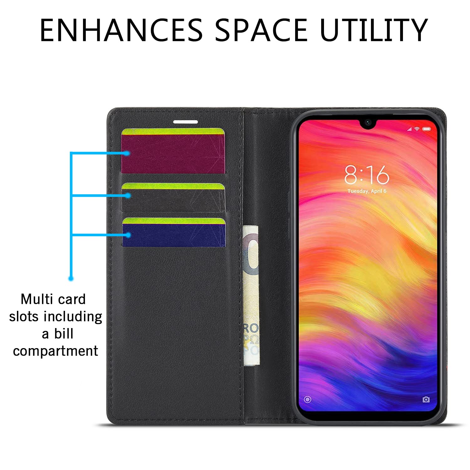 Black Wallet flip case for Redmi Note 7/Note 7 Pro/Note 7s – Pikkme – photo 3