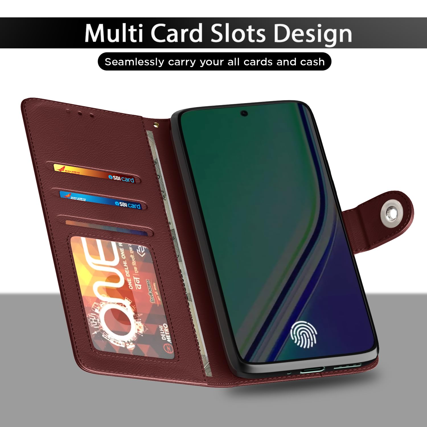 Pikkme brown Button wallet flip cover for Realme P3 Pro 5G – photo 5