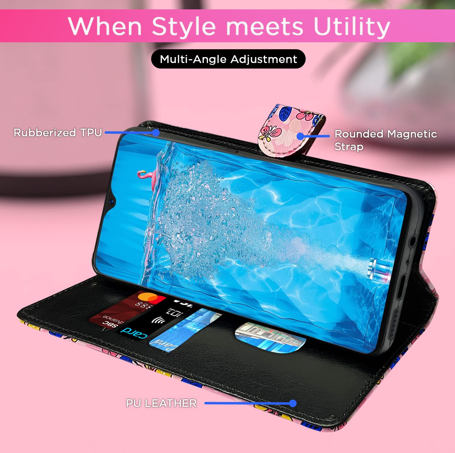 Pikkme Oppo F9/F9 Pro, Realme 2/2 Pro/U1 Wallet pink flower wallet flip cover – photo 4