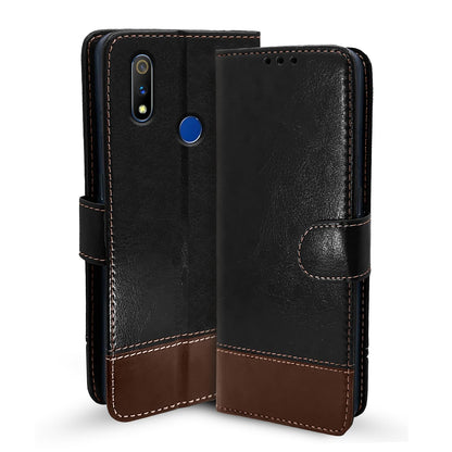 Pikkme black & brown Magnetic wallet flip cover for Realme 3 Pro