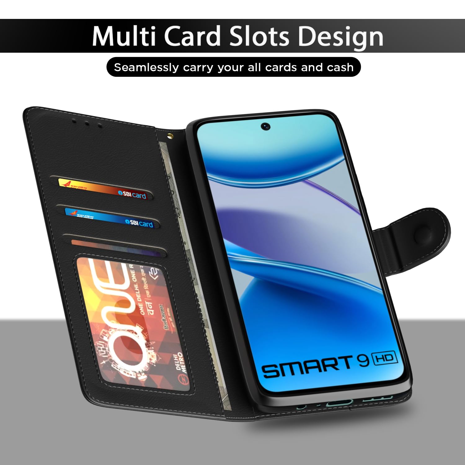 Black wallet flip cover for Infinix Smart 9 – Pikkme – photo 5