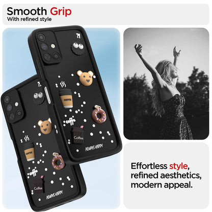 Pikkme Samsung Galaxy M51  Cute Fun Cartoon 3D Bear Coffee Back Cover (Black)