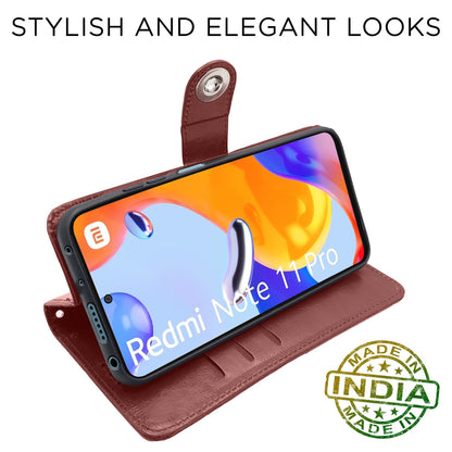 Redmi Note 11 Pro/Note 11 Pro Plus 5G Button mobile flip cover in brown by Pikkme – photo 5