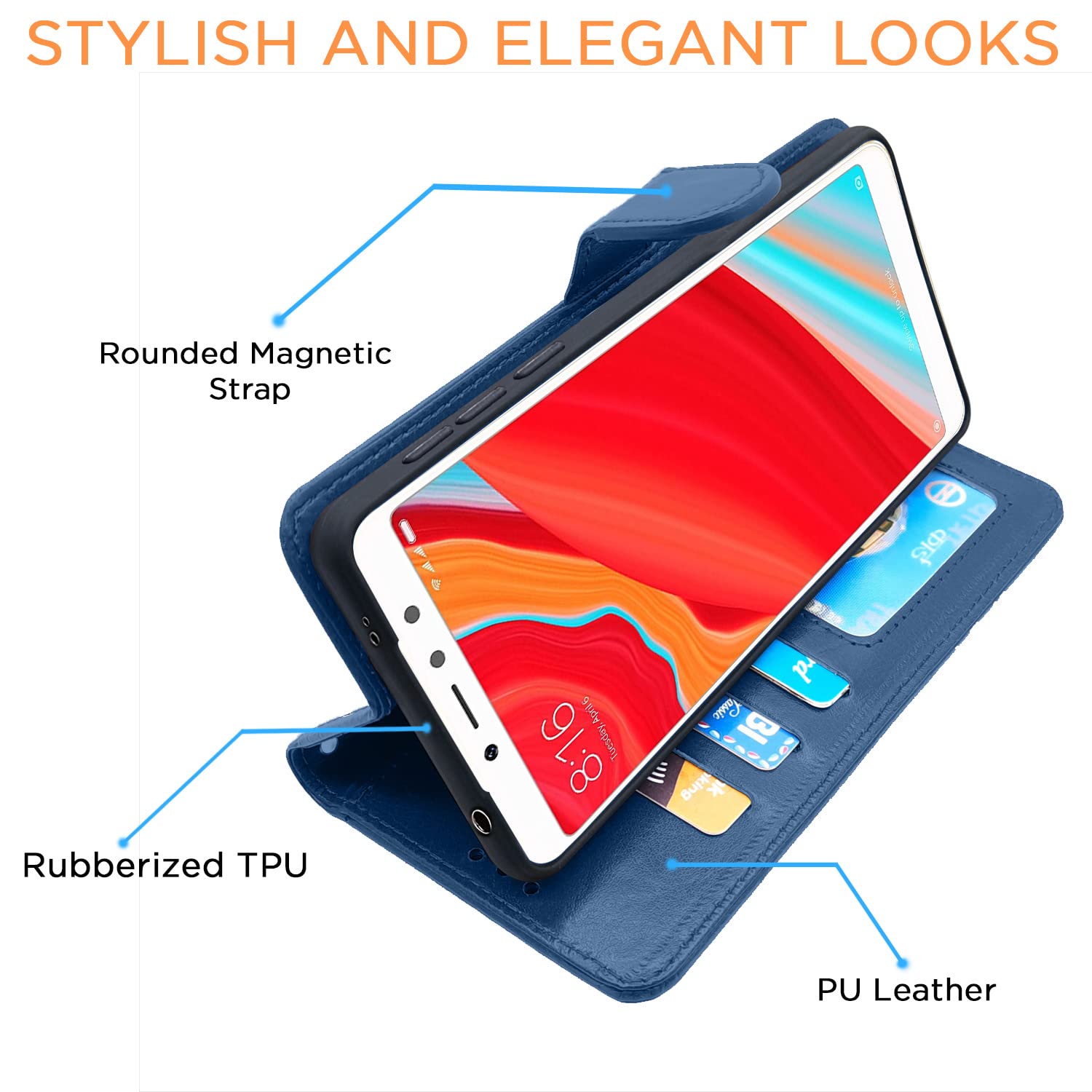Pikkme Redmi Y2 Vintage Flip Cover (Blue)