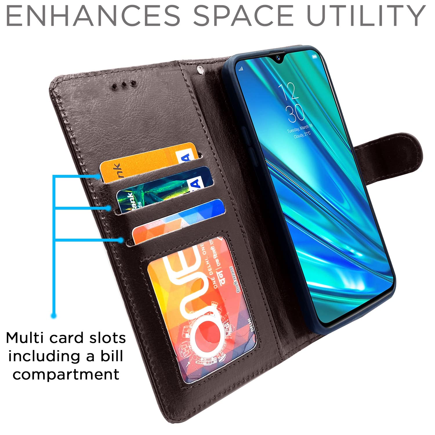 Pikkme RealMe 5 / 5s / 5i  Vintage Flip Cover (Coffee)
