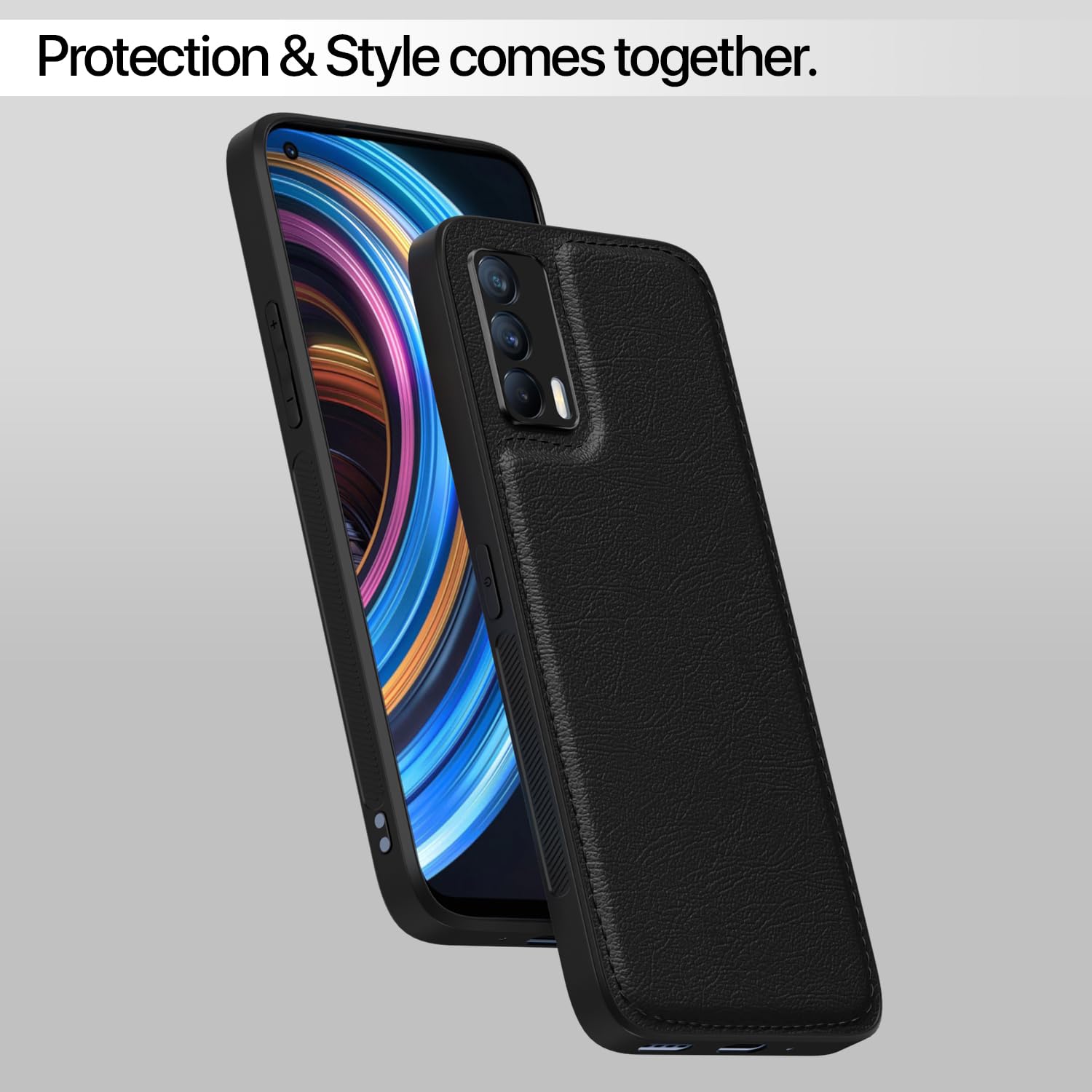 Realme X7 5G Leather mobile back cover in black by Pikkme – photo 6