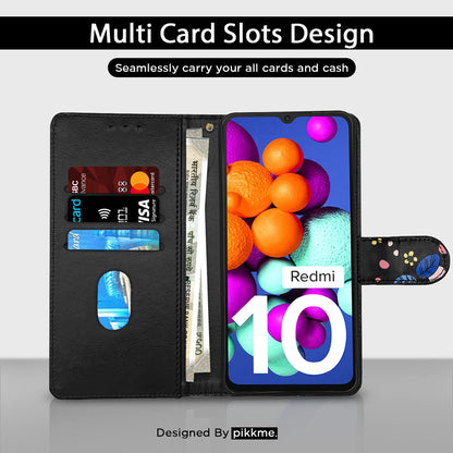 Pikkme black flower mobile flip cover for Redmi 10/10 Power – photo 2