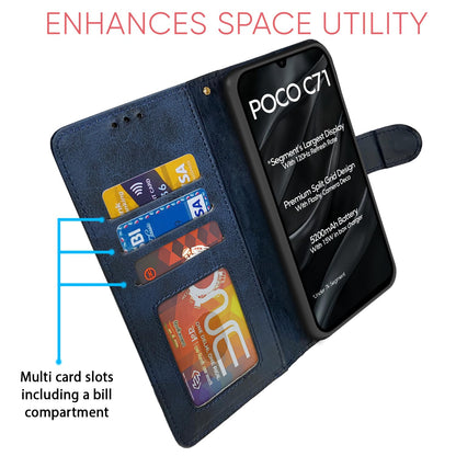Poco C71/Redmi A5 wallet flip cover in navy & light blue by Pikkme – photo 5