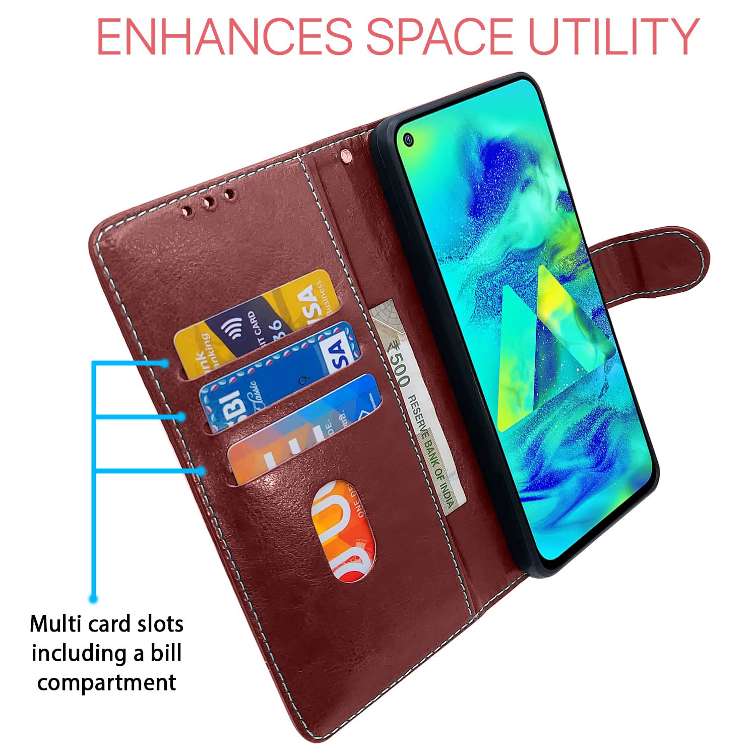 Samsung M40 Magnetic flip cover in brown & coffee by Pikkme – photo 3