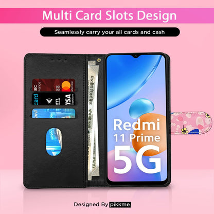 Pikkme Redmi 11 Prime 5G pink flower mobile flip cover – photo 3