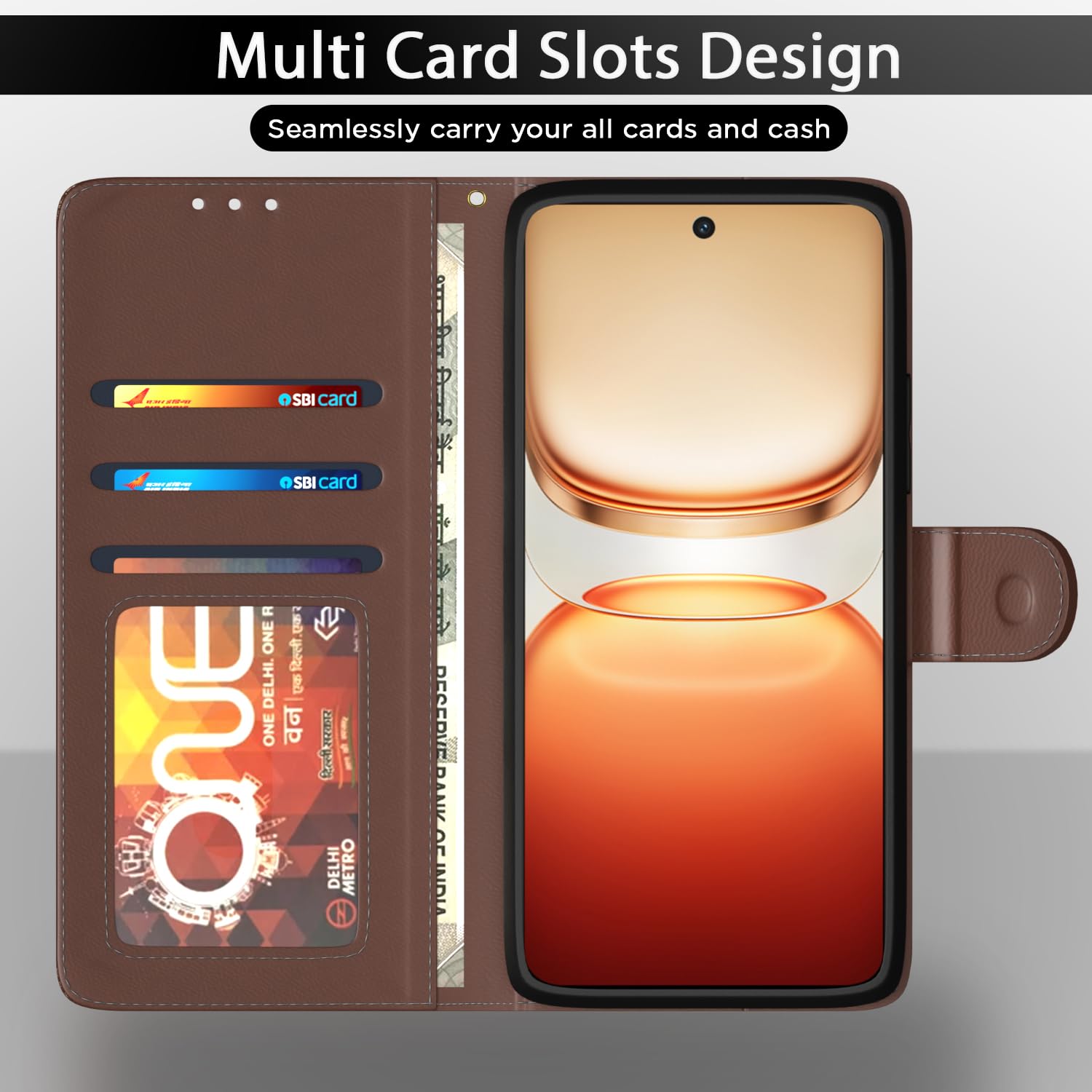 Pikkme tan Wallet wallet flip cover for Vivo T4/iQOO Z10 5G – photo 5