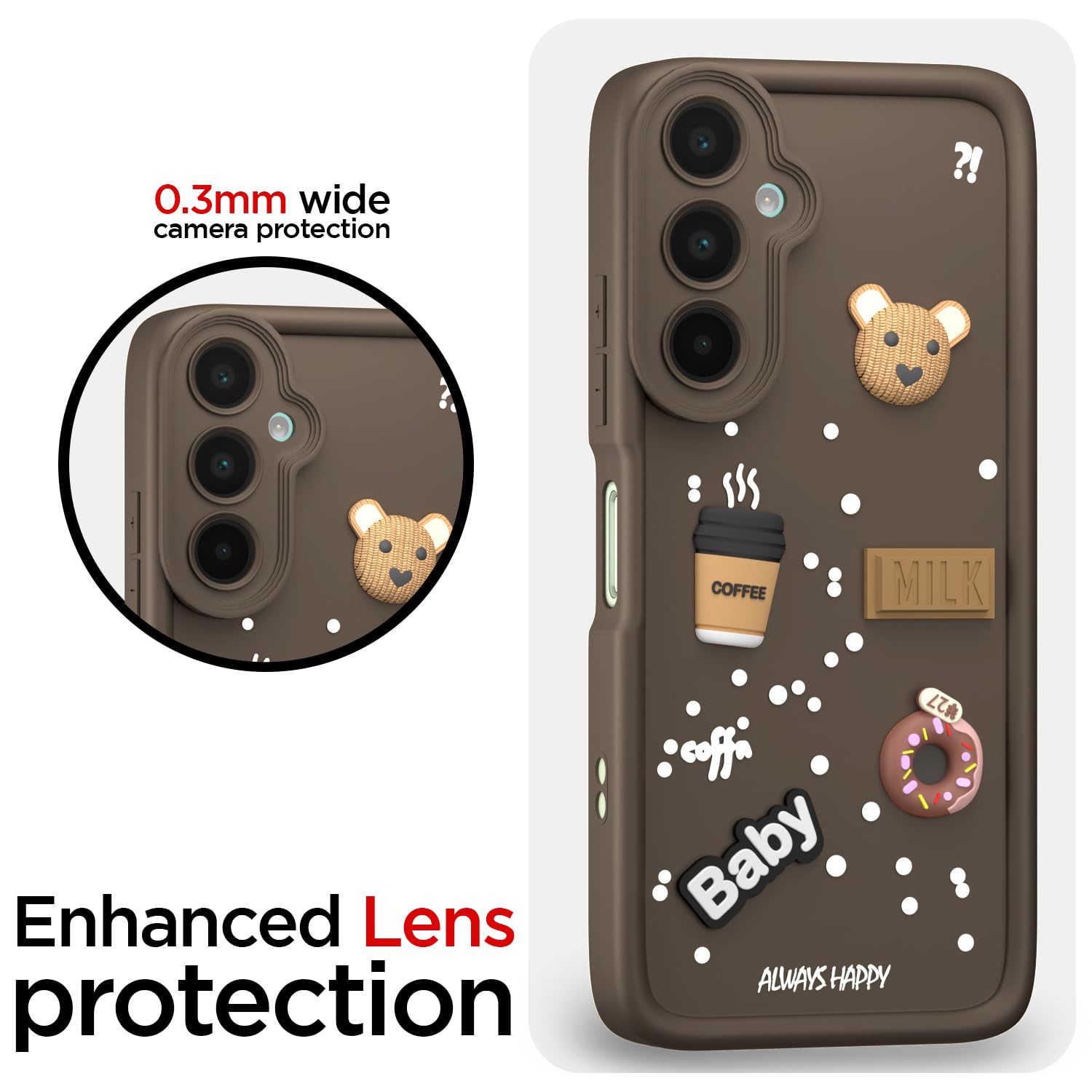 Pikkme Samsung Galaxy M16 5G Cute Fun Cartoon 3D Bear Coffee Back Cover (Brown)