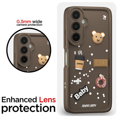 Pikkme Samsung Galaxy M16 5G Cute Fun Cartoon 3D Bear Coffee Back Cover (Brown)