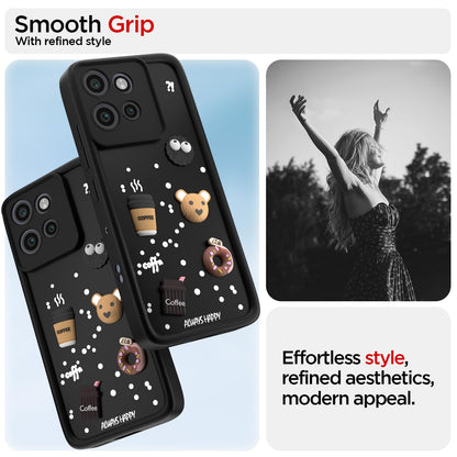 Pikkme  Moto Edge 50 Neo 5G Cute Fun Cartoon 3D Bear Coffee Back Cover (Black)