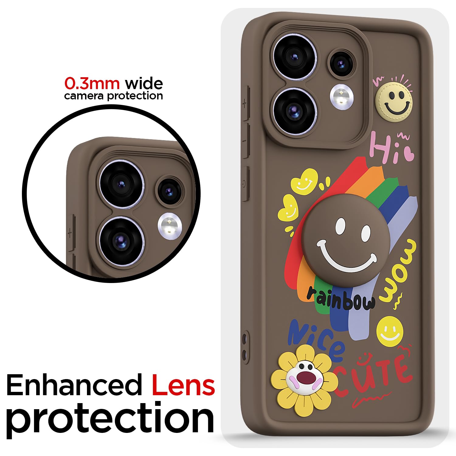 Oppo Reno 16 5G Smile Rainbow mobile cover in brown by Pikkme – photo 5