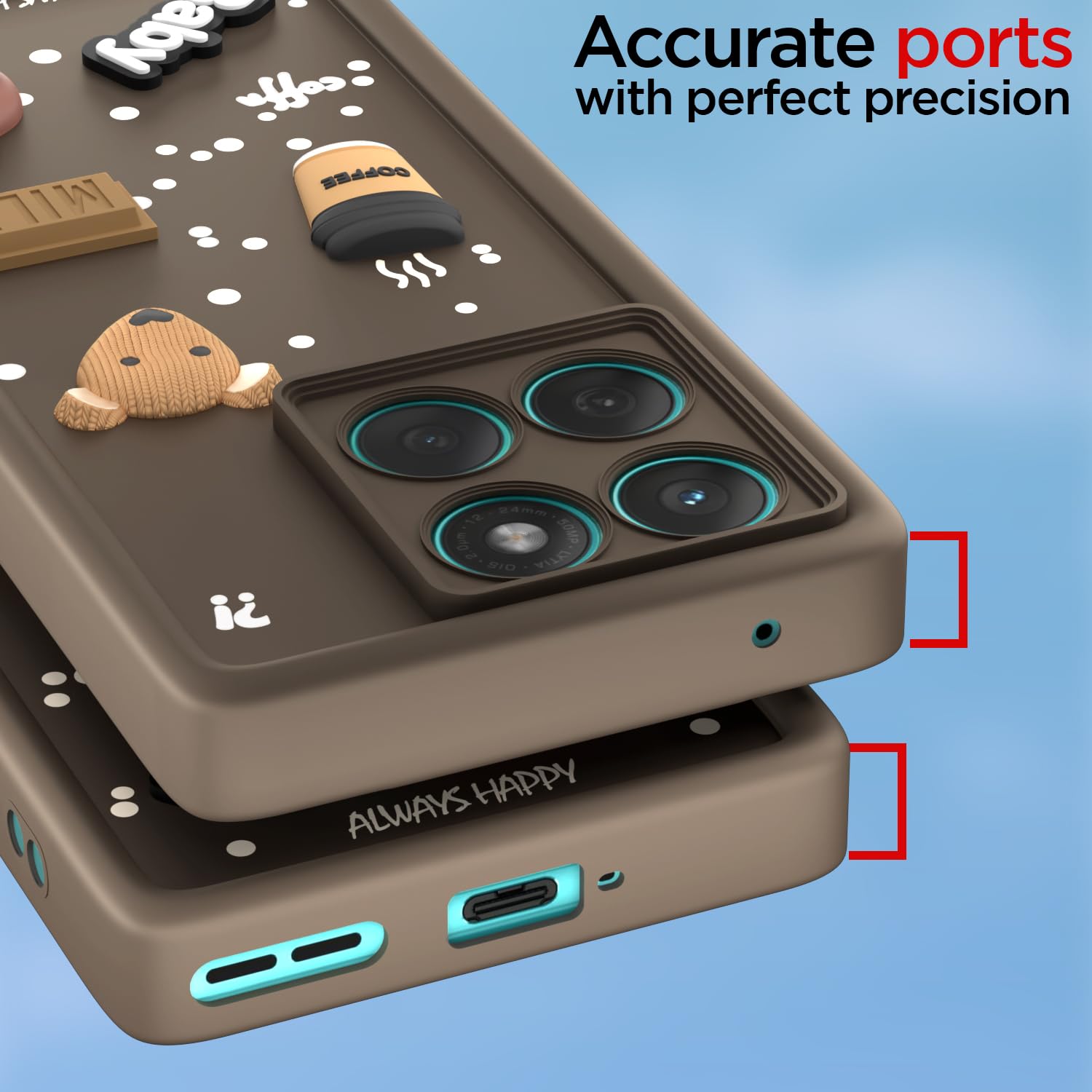 Pikkme Motorola Moto Edge 60 Fusion 5G Cute Fun Cartoon 3D Bear Coffee Back Cover (Brown)