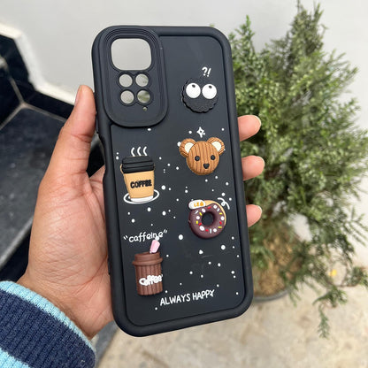 Pikkme Redmi Note 11T 5G / Poco M4 Pro 5G Cute Fun Cartoon 3D Bear Coffee Back Cover (Black)