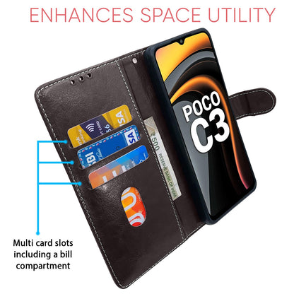 Pikkme coffee & brown wallet flip cover for Poco C3 – photo 3