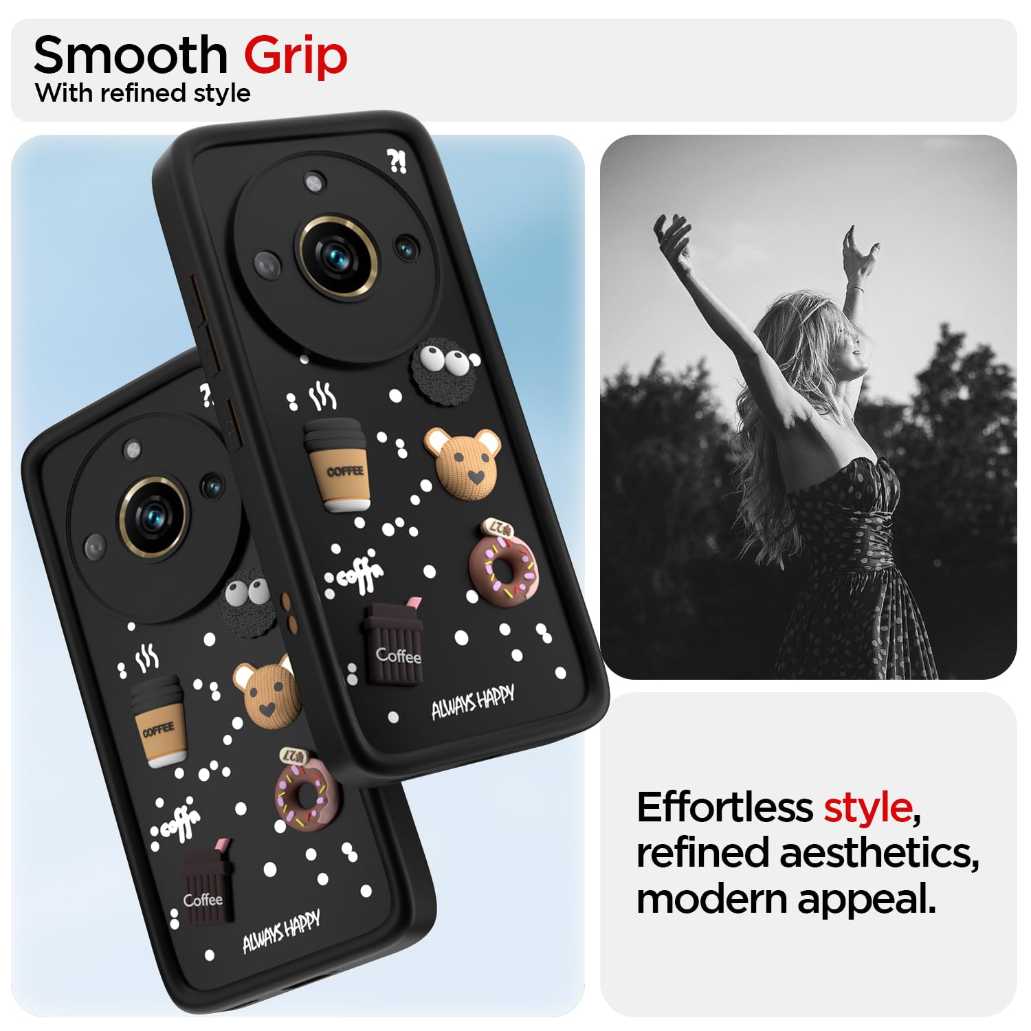 Pikkme Realme 11 Pro / 11 Pro Plus 5G / Narzo 60 Pro 5G Cute Fun Cartoon 3D Bear Coffee Back Cover (Black)