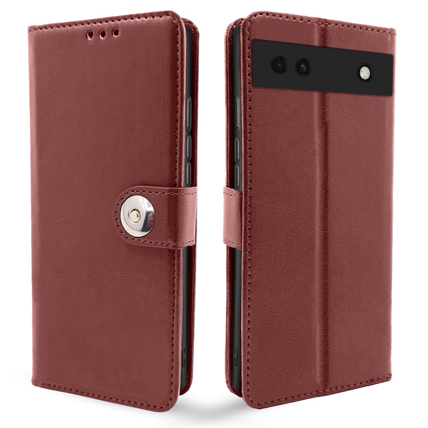 Google Pixel 6a Button flip cover in brown by Pikkme