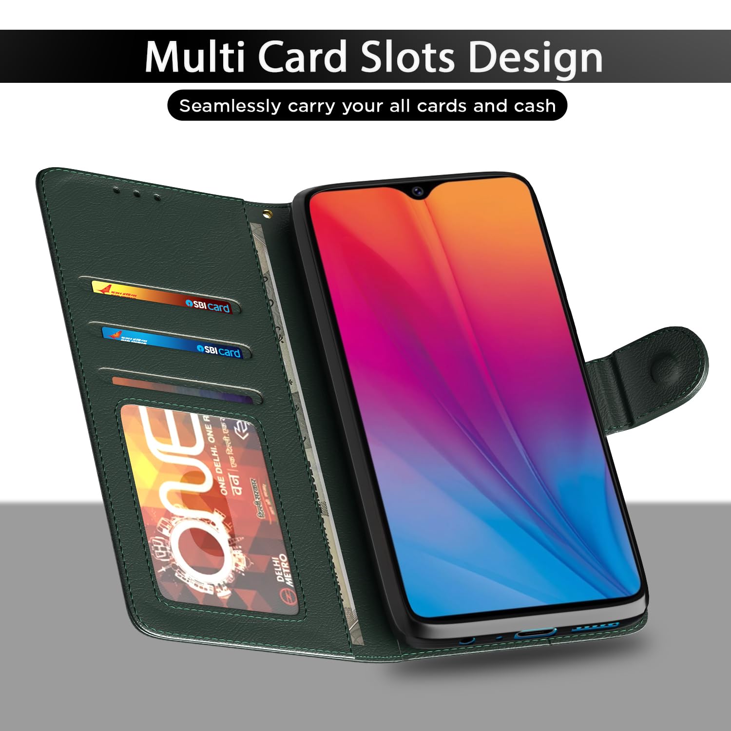 Pikkme green Wallet mobile flip cover for Vivo Y91i – photo 5