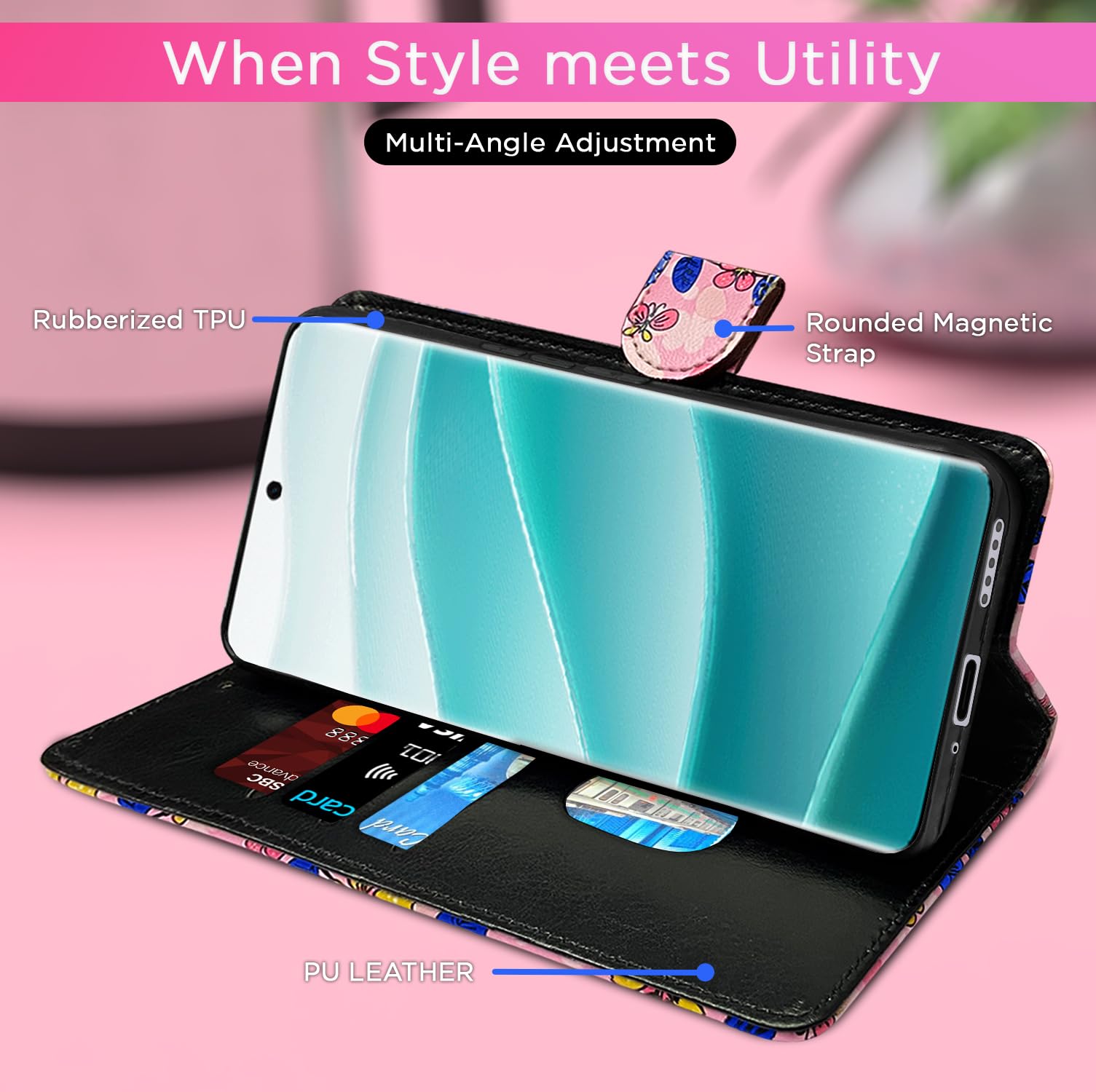 Redmi Note 14 Pro/Note 14 Pro Plus 5G Wallet mobile flip cover in pink flower by Pikkme – photo 4