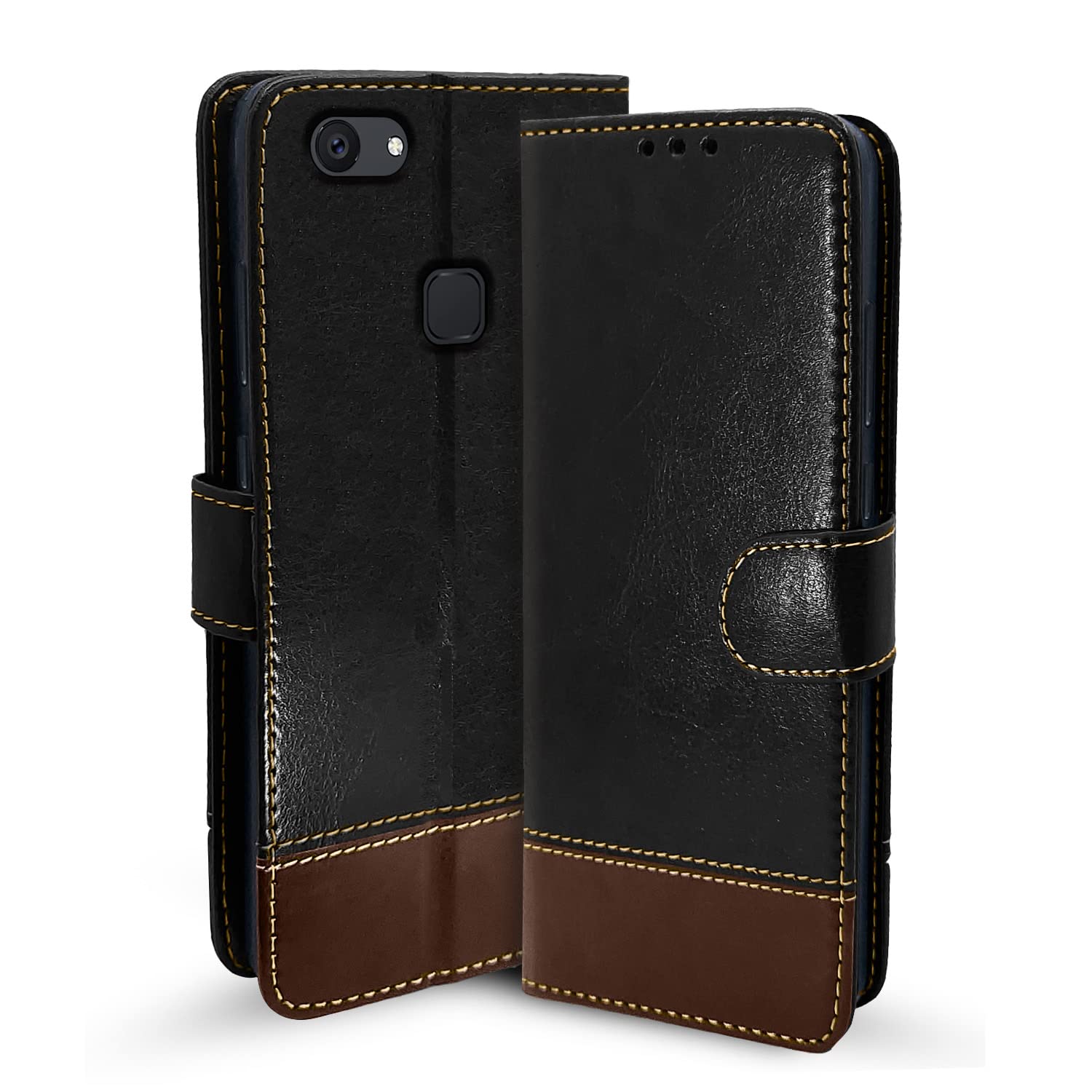 Black & brown wallet flip cover for Vivo V7 Plus/V7 – Pikkme
