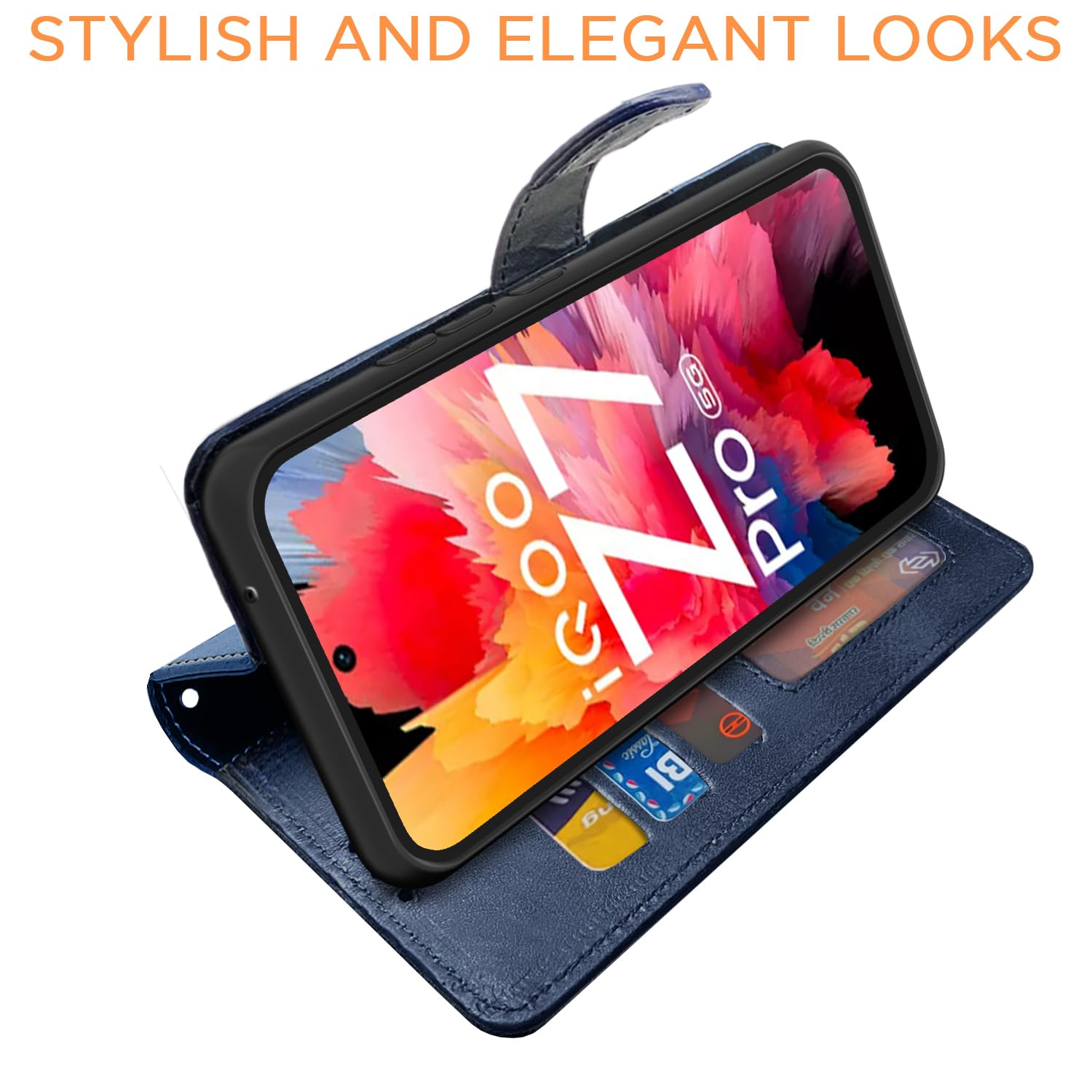 Pikkme navy & light blue wallet flip cover for iQOO Z7 Pro 5G – photo 3
