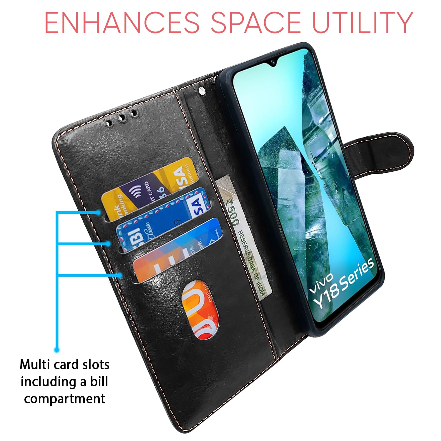 Pikkme iQOO Z9 Lite 5G/Vivo T3 Lite 5G/Vivo Y18/Y18e/Y03 black & brown wallet flip cover – photo 4