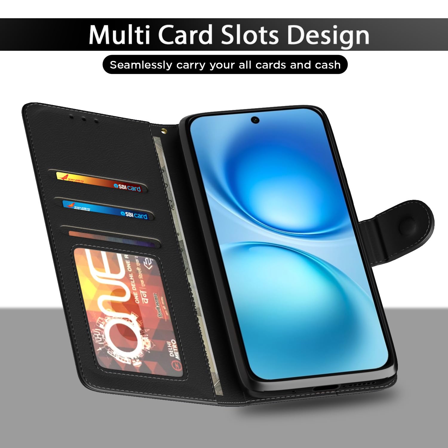 Vivo V60/T4 Pro 5G Wallet flip case in black by Pikkme – photo 5