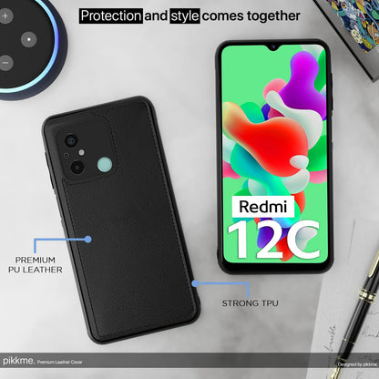 Pikkme black Leather mobile cover for Redmi 12C/Poco C55 – photo 5
