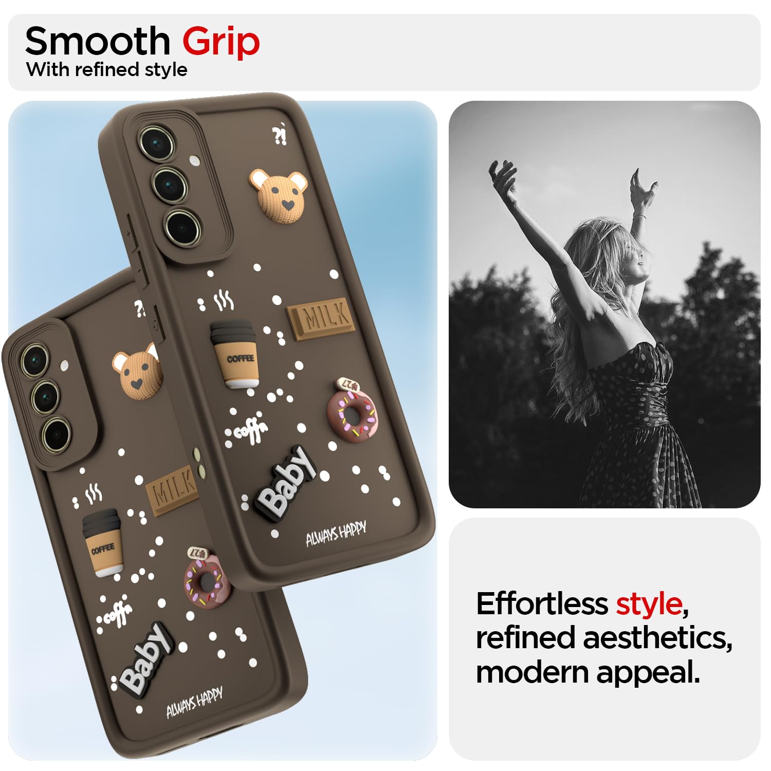 Pikkme Samsung Galaxy A55 5G Cute Fun Cartoon 3D Bear Coffee Back Cover (Brown)