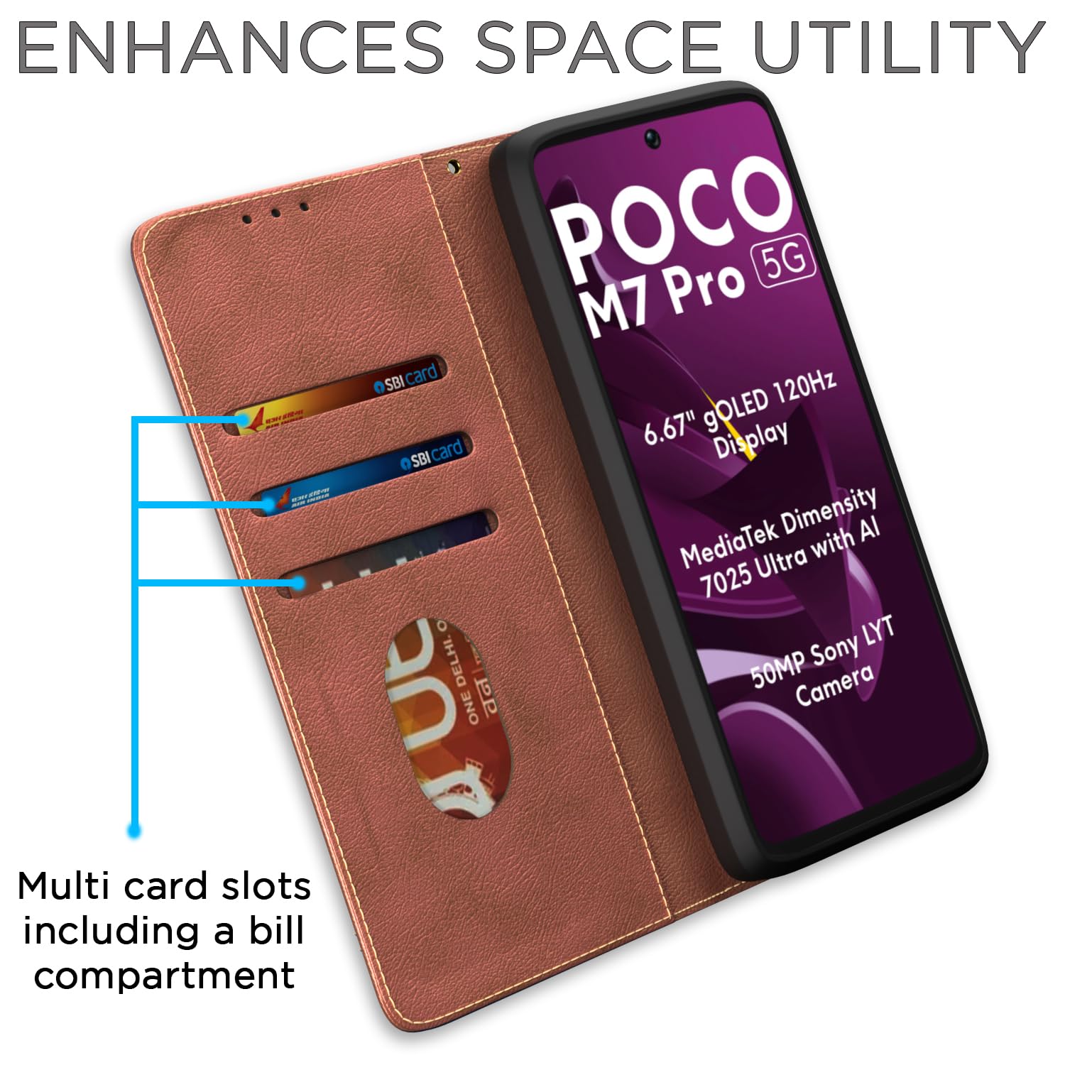 Pikkme brown flip case for POCO M7 Pro 5G – photo 3