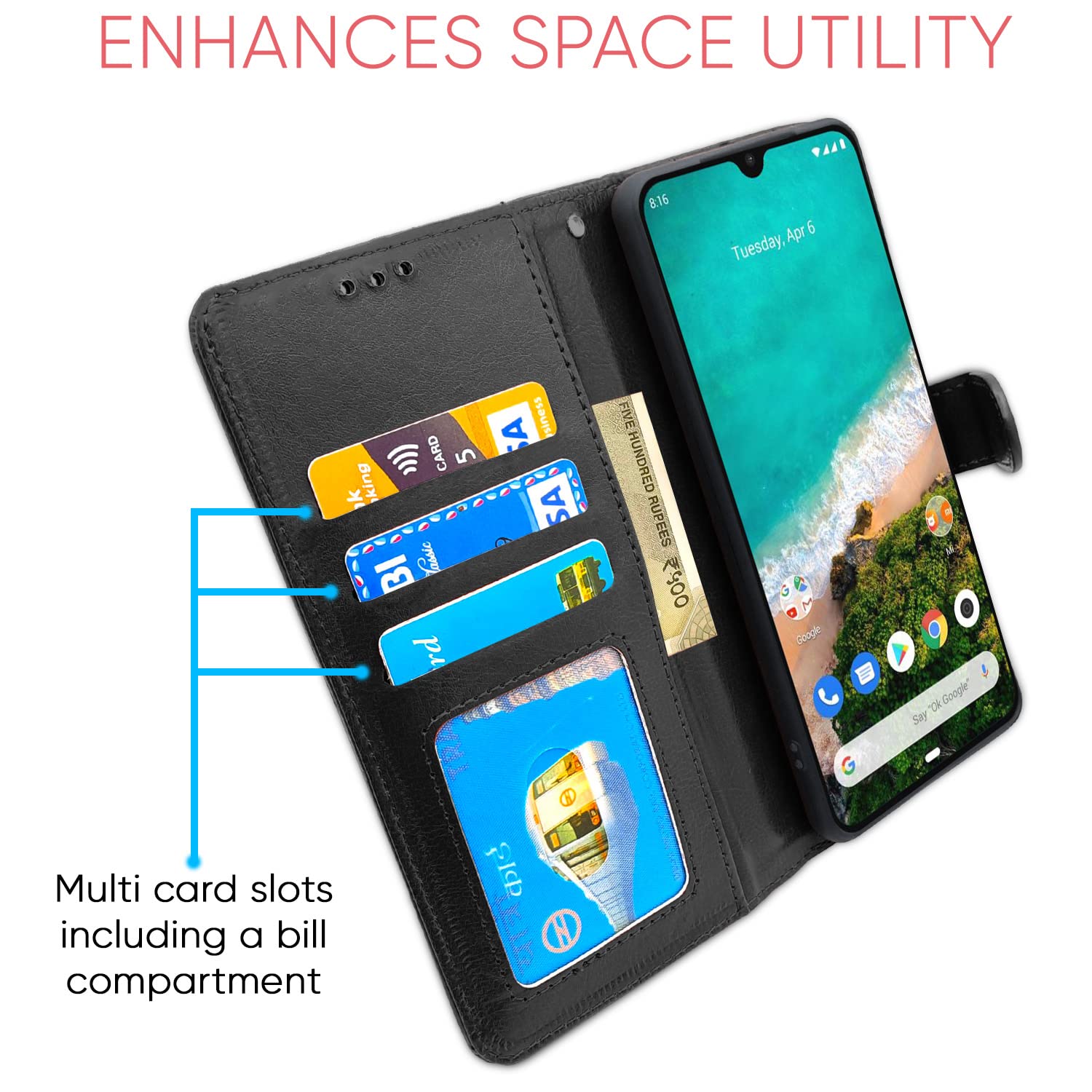 Pikkme Mi A3  Vintage Flip Cover (Black)