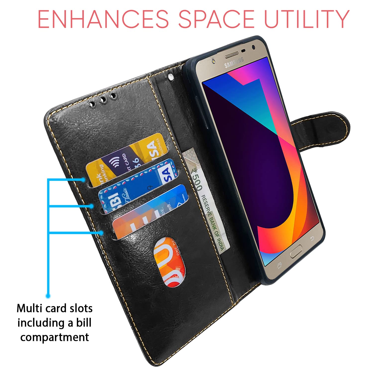 Black & brown wallet flip cover for Samsung J7 2015/J7 – Pikkme – photo 3