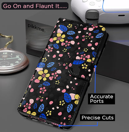 Moto G84 5G Wallet flip cover in black flower by Pikkme – photo 4