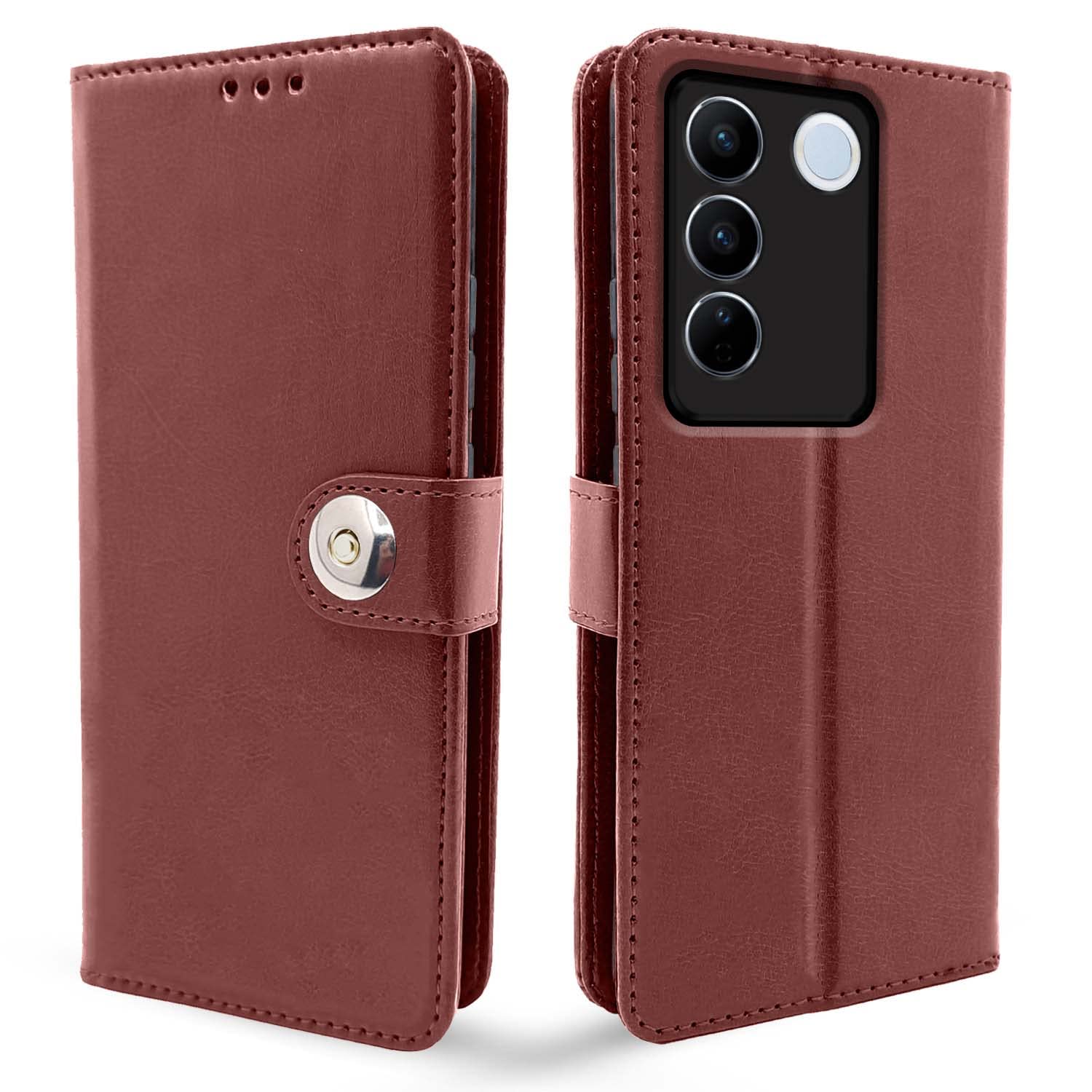 Pikkme brown Button flip cover for Vivo V27/V27 Pro 5G