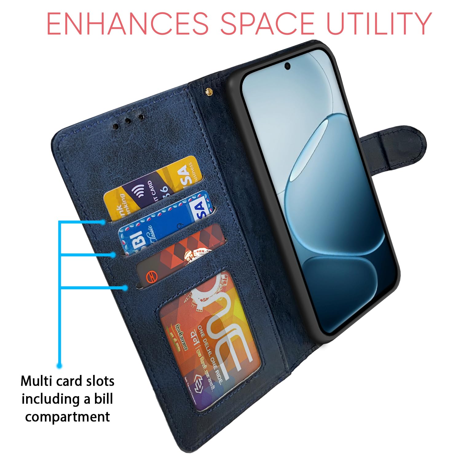 Navy & light blue wallet flip cover for Oppo A6X 5G – Pikkme – photo 5