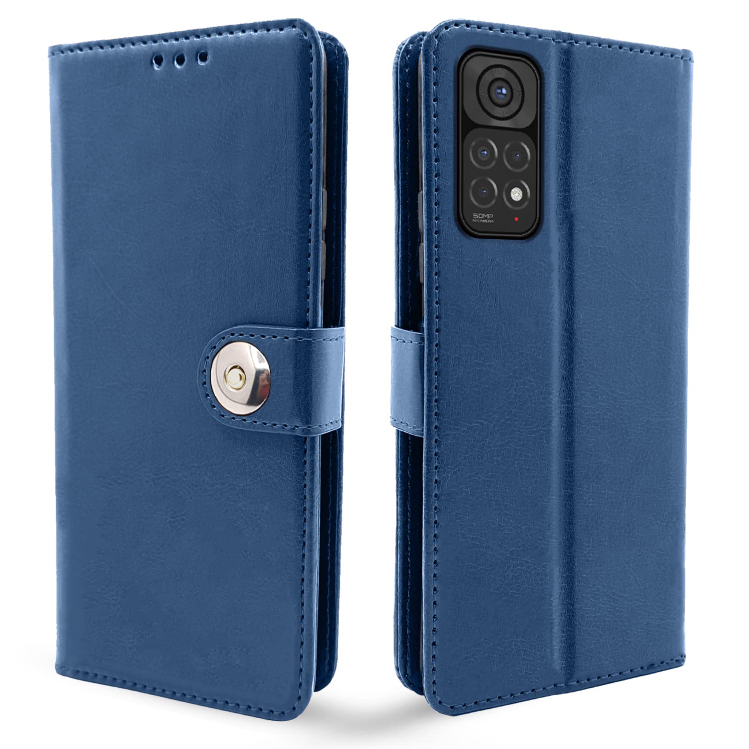Button blue Wallet mobile flip cover for Redmi Note 11/Note 11s – Pikkme